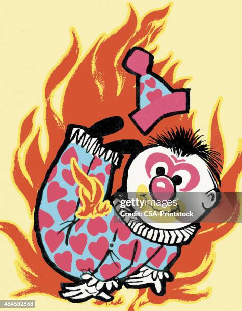 clown on fire - contortionist stock illustrations