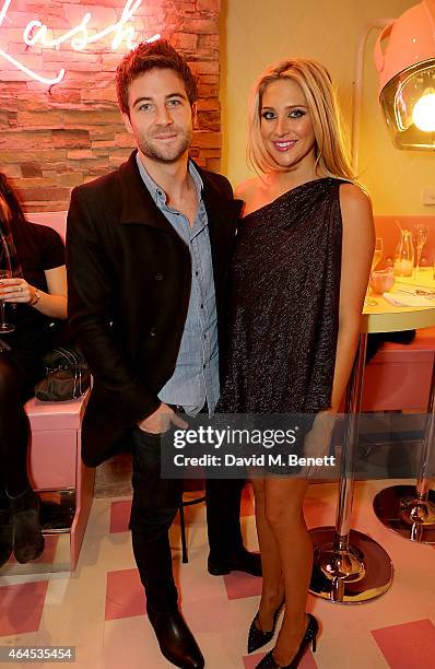 Josh Shepherd and Stephanie Pratt attend the launch of 'Curl's Best Friend', a pop-up curl and cocktail parlour on Greek Street London, by Benefit...