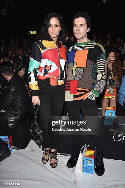 Leigh Lezark and Geordon Nicol attend the Moschino show during the Milan Fashion Week Autumn/Winter 2015 on February 26, 2015 in Milan, Italy.
