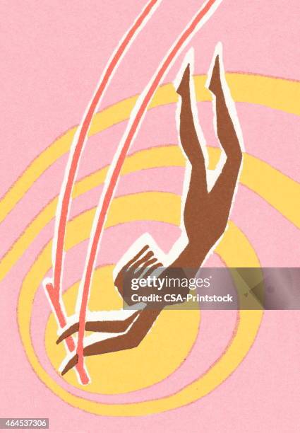 circus frau in trapezform - trapezkünstler stock-grafiken, -clipart, -cartoons und -symbole