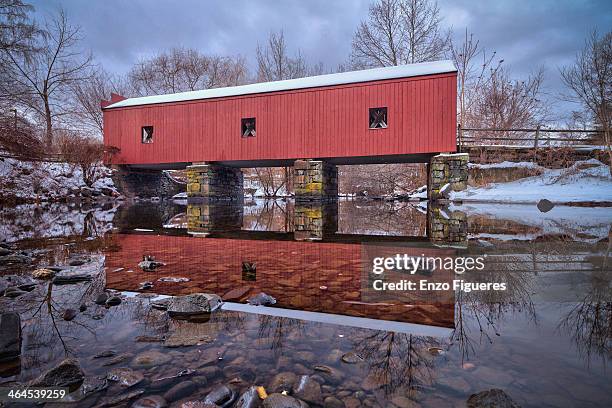 covered bridge during the winter - new haven connecticut stock pictures, royalty-free photos & images