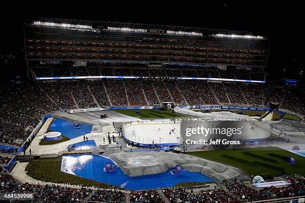 Overhead general view of the first period of the 2015 Coors Light NHL Stadium Series game between the Los Angeles Kings and the San Jose Sharks at...