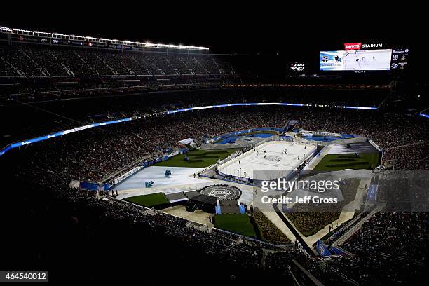 Overhead general view of the first period of the 2015 Coors Light NHL Stadium Series game between the Los Angeles Kings and the San Jose Sharks at...