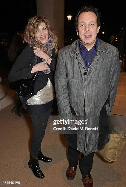 Martha Fiennes and Detmar Blow attend a private view of ""Le Tarbouche" by artist Mouna Rebeiz at the Saatchi Gallery on February 26, 2015 in London,...