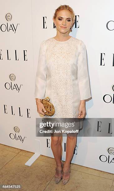 Actress Emily Wickersham arrives at the ELLE Women In Television Celebration at Sunset Tower on January 22, 2014 in West Hollywood, California.