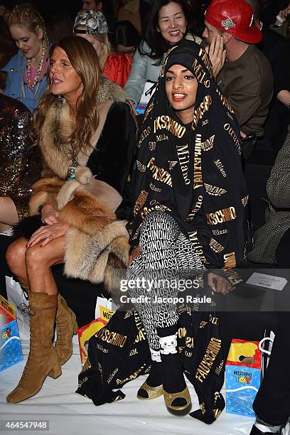 And Anna Dello Russo attend the Moschino show during the Milan Fashion Week Autumn/Winter 2015 on February 26, 2015 in Milan, Italy.