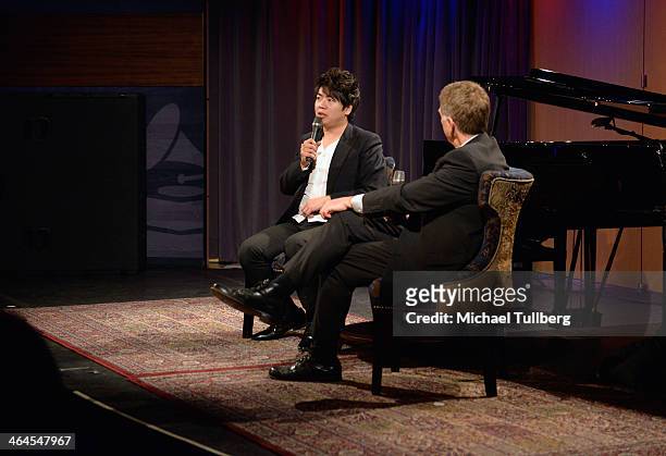 Classical pianist Lang Lang speaks at "An Evening With Lang Lang" at The GRAMMY Museum on January 22, 2014 in Los Angeles, California.