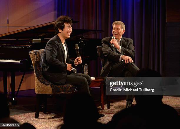 Classical pianist Lang Lang speaks at "An Evening With Lang Lang" at The GRAMMY Museum on January 22, 2014 in Los Angeles, California.