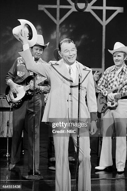 Pictured: Musical guests Roy Rogers and Sons of the Pioneers perform on September 24, 1976 --