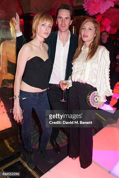 Edie Campbell, Otis Ferry and Josephine de la Baume attend the Mert & Marcus House of Love party for Madonna at Annabel's on February 26, 2015 in...