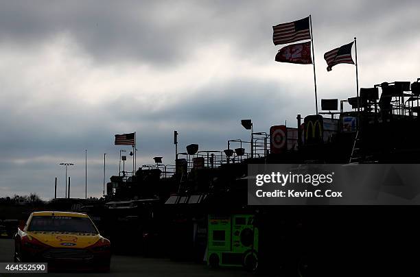 Joey Logano drives the Shell Pennzoil Ford during a testing session at Atlanta Motor Speedway on February 26, 2015 in Hampton, Georgia.