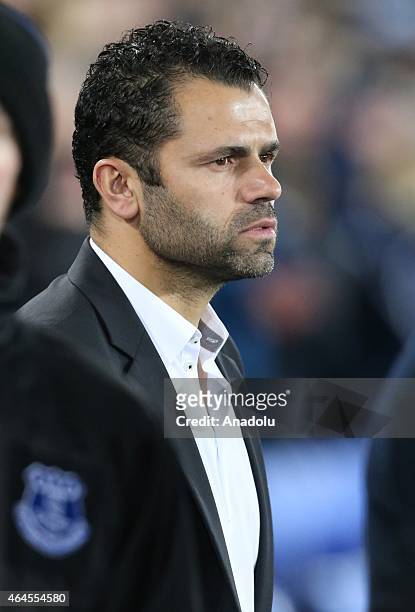 Young Boys' coach Uli Forte during the UEFA Europa League round of 32 soccer match between Everton and Young Boys at Goodison Park stadium in...