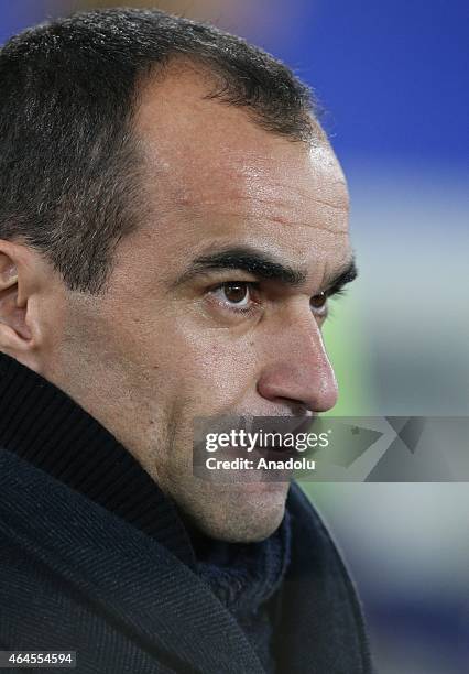 Everton manager Roberto Martinez during the UEFA Europa League round of 32 soccer match between Everton and Young Boys at Goodison Park stadium in...