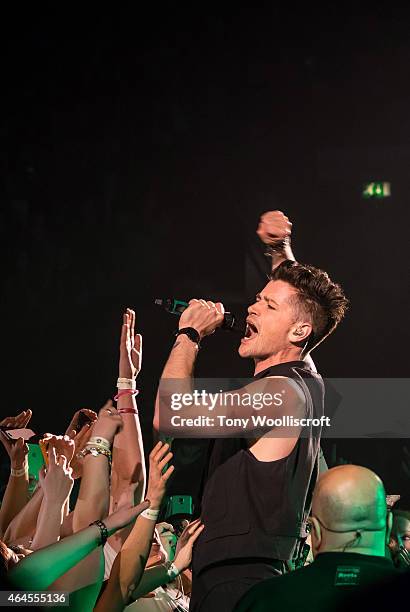 Danny O'Donoghue of The Script performs at Genting Arena on February 26, 2015 in Birmingham, England.