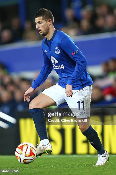 Kevin Mirallas of Everton in action during the UEFA Europa League Round of 32 match between Everton FC and BSC Young Boys at Goodison Park on...