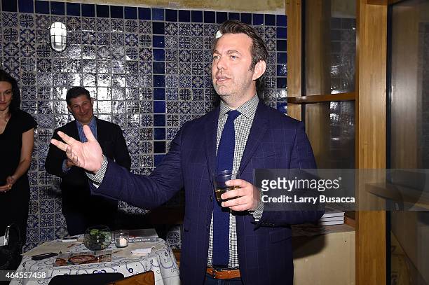 Editor and chief Adam Sachs makes a toast during a celebration of The New SAVEUR at Chef George MendesÕ soon-to-be opened Lupulo Restaurant on...