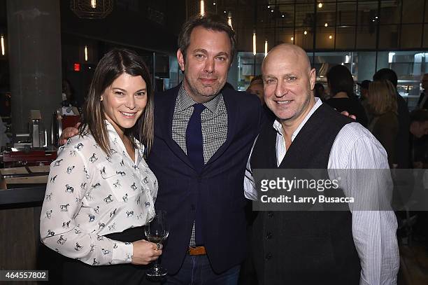 Food writer Gail Simmons, SAVEUR Editor and chief Adam Sachs and Chef Tom Colicchio attend a celebration of The New SAVEUR at Chef George Mendes...