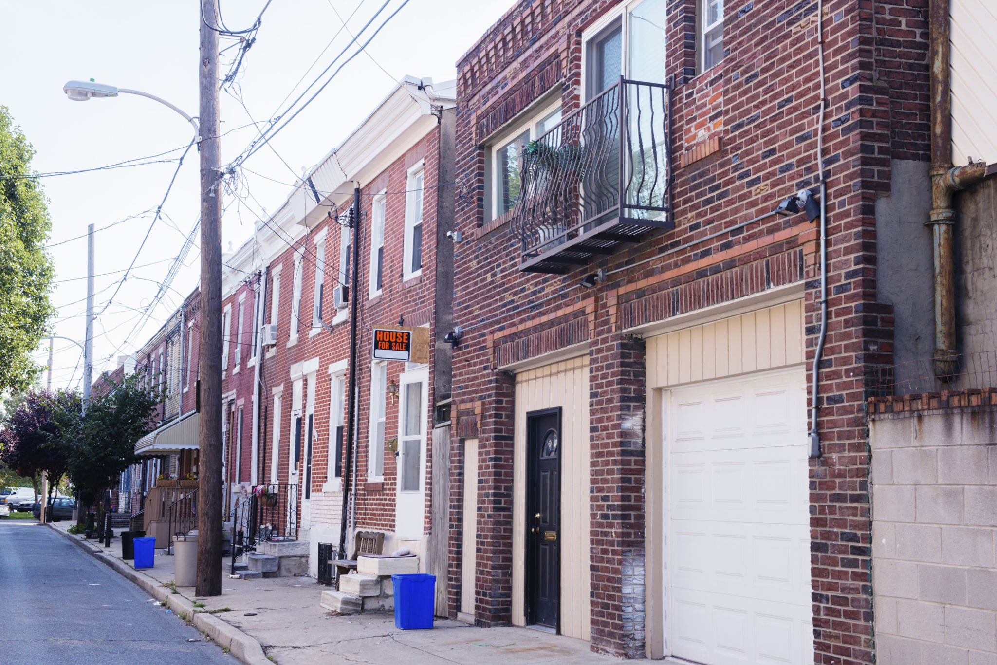 Philadelphia neighborhood street with brick houses
