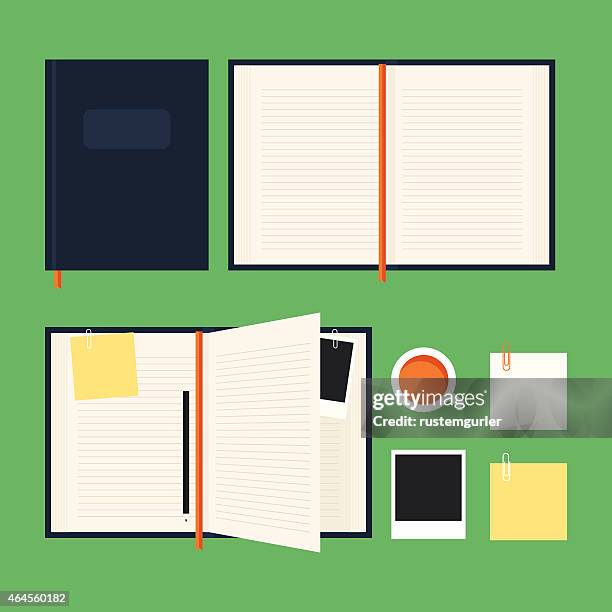 montage of different notebooks - open diary stock illustrations