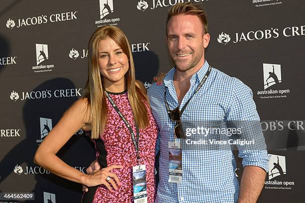 Lauren Phillips and Lachlan Spark pose for photo at the Jacob's Creek Harvest House during day 11 of the 2014 Australian Open at Melbourne Park on...