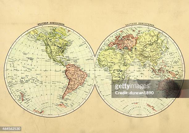 ilustrações de stock, clip art, desenhos animados e ícones de mapa antigo do mundo 1897 - leste