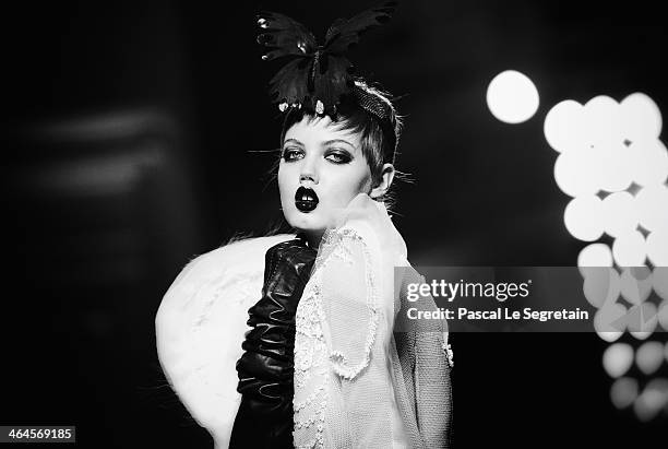 Model Lindsey Wixson walks the runway during Jean Paul Gaultier show as part of Paris Fashion Week Haute Couture Spring/Summer 2014 on January 22,...
