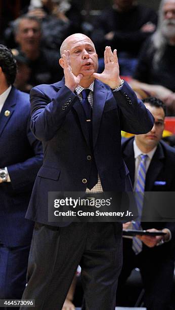 Head coach Herb Sendek of the Arizona State Sun Devils directs his team during first-half action against the Utah Utes at the Jon M. Huntsman Center...