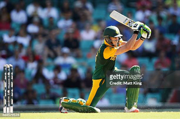Faf du Plessis of South Africa bats during the 2015 ICC Cricket World Cup match between South Africa and the West Indies at Sydney Cricket Ground on...
