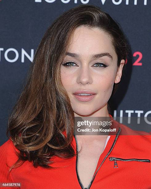 Actress Emilia Clarke arrives at Louis Vuitton "Series 2" The Exhibition on February 5, 2015 in Hollywood, California.