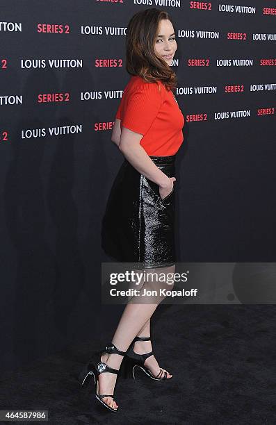 Actress Emilia Clarke arrives at Louis Vuitton "Series 2" The Exhibition on February 5, 2015 in Hollywood, California.