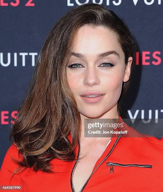 Actress Emilia Clarke arrives at Louis Vuitton "Series 2" The Exhibition on February 5, 2015 in Hollywood, California.