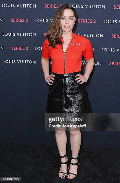 Actress Emilia Clarke arrives at Louis Vuitton "Series 2" The Exhibition on February 5, 2015 in Hollywood, California.