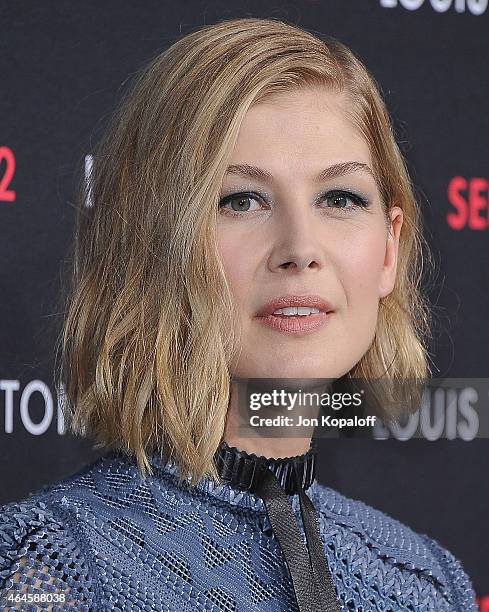 Actress Rosamund Pike arrives at Louis Vuitton "Series 2" The Exhibition on February 5, 2015 in Hollywood, California.