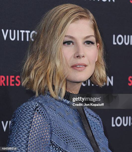 Actress Rosamund Pike arrives at Louis Vuitton "Series 2" The Exhibition on February 5, 2015 in Hollywood, California.