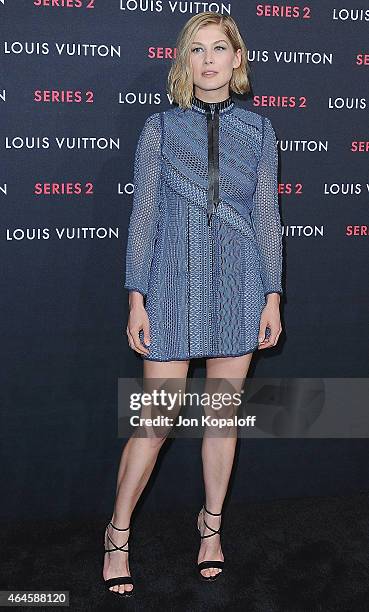 Actress Rosamund Pike arrives at Louis Vuitton "Series 2" The Exhibition on February 5, 2015 in Hollywood, California.