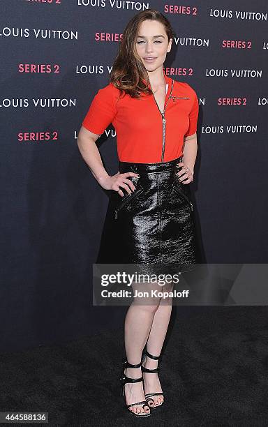 Actress Emilia Clarke arrives at Louis Vuitton "Series 2" The Exhibition on February 5, 2015 in Hollywood, California.