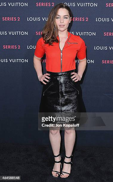 Actress Emilia Clarke arrives at Louis Vuitton "Series 2" The Exhibition on February 5, 2015 in Hollywood, California.
