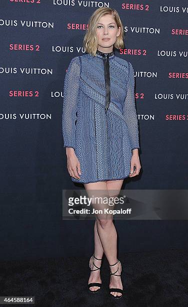 Actress Rosamund Pike arrives at Louis Vuitton "Series 2" The Exhibition on February 5, 2015 in Hollywood, California.
