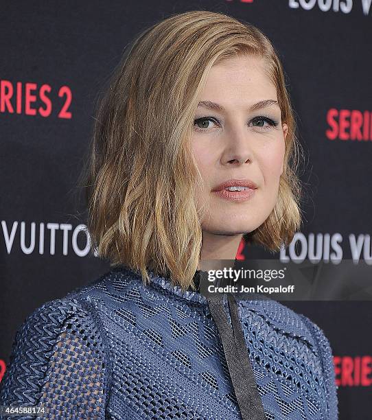 Actress Rosamund Pike arrives at Louis Vuitton "Series 2" The Exhibition on February 5, 2015 in Hollywood, California.