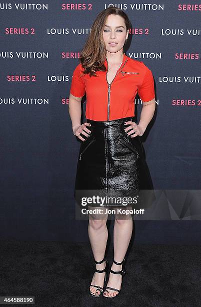 Actress Emilia Clarke arrives at Louis Vuitton "Series 2" The Exhibition on February 5, 2015 in Hollywood, California.