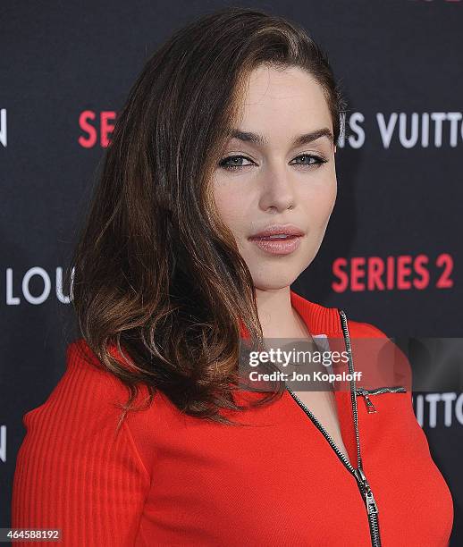 Actress Emilia Clarke arrives at Louis Vuitton "Series 2" The Exhibition on February 5, 2015 in Hollywood, California.