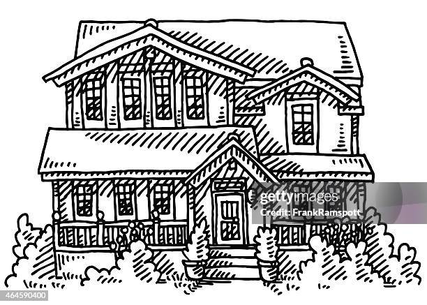 ilustraciones, imágenes clip art, dibujos animados e iconos de stock de edificio american home dibujo - roofing-clip-art