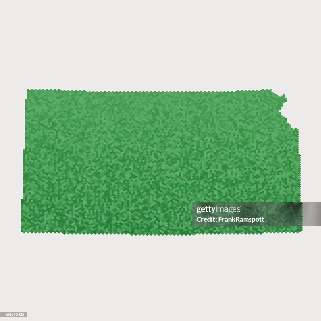 Kansas State Map Green Hexagon Pattern