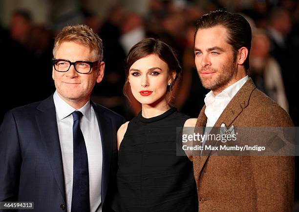 Kenneth Branagh, Keira Knightley and Chris Pine attend the UK Premiere of 'Jack Ryan: Shadow Recruit' at Vue Leicester Square on January 20, 2014 in...