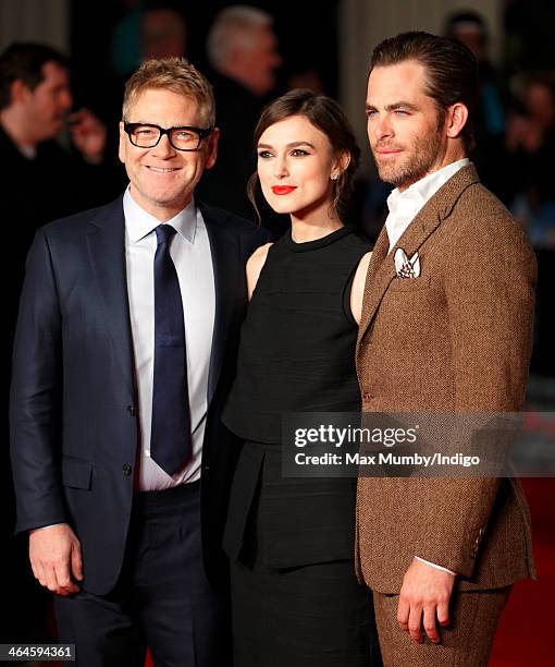 Kenneth Branagh, Keira Knightley and Chris Pine attend the UK Premiere of 'Jack Ryan: Shadow Recruit' at Vue Leicester Square on January 20, 2014 in...