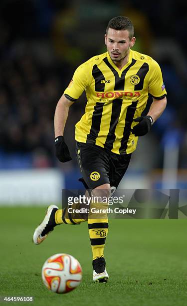 Marco Burki of Young Boys in action during the UEFA Europa League Round of 32 match between Everton and BSC Young Boys on February 26, 2015 in...