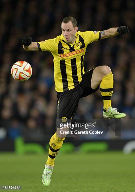 Jan Lecjaks of Young Boys in action during the UEFA Europa League Round of 32 match between Everton and BSC Young Boys on February 26, 2015 in...