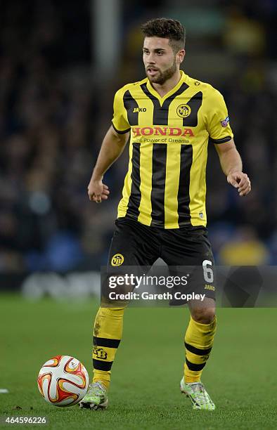 Leonardo Bertone of Young Boys in action during the UEFA Europa League Round of 32 match between Everton and BSC Young Boys on February 26, 2015 in...