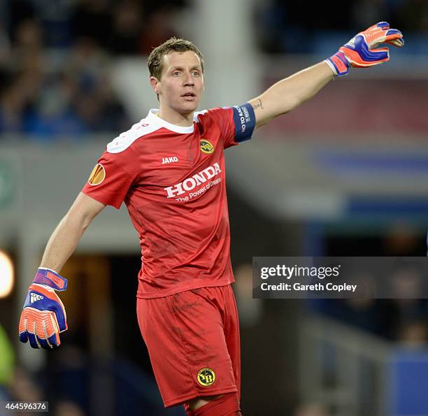 Marco Wolfli of Young Boys in action during the UEFA Europa League Round of 32 match between Everton and BSC Young Boys on February 26, 2015 in...