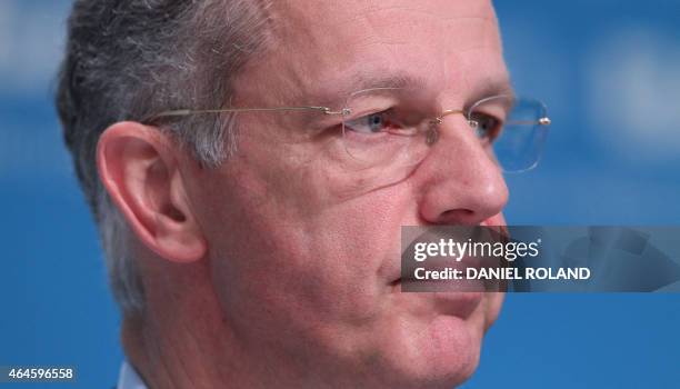 Kurt Bock, CEO of German chemical company BASF addresses the media during the company's annual financial statement at its headquarters in...